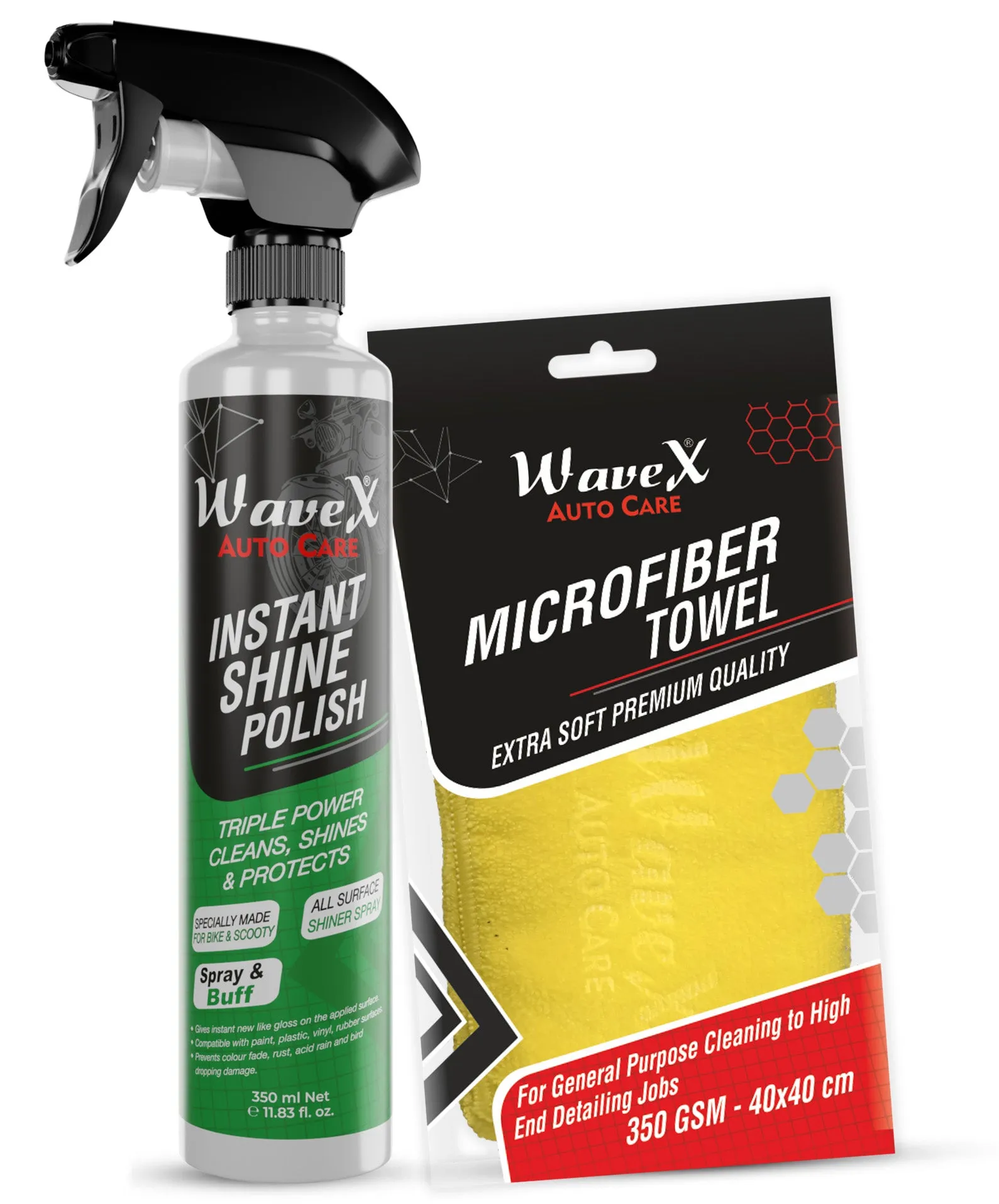 Instant Shine Bike Polish 350ml with Microfiber Cloth | All in One Bike Polish for Restoring Showroom Look of Bikes & Scooters