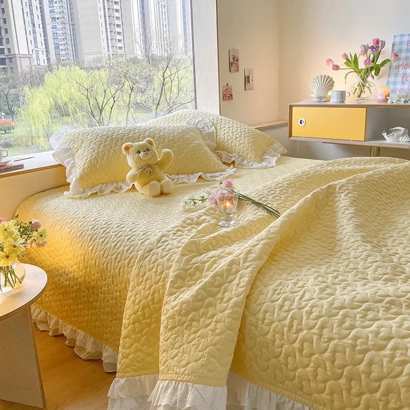 Pure Cotton Solid Color Washed Quilted Quilt Bed Cover Three Piece Set