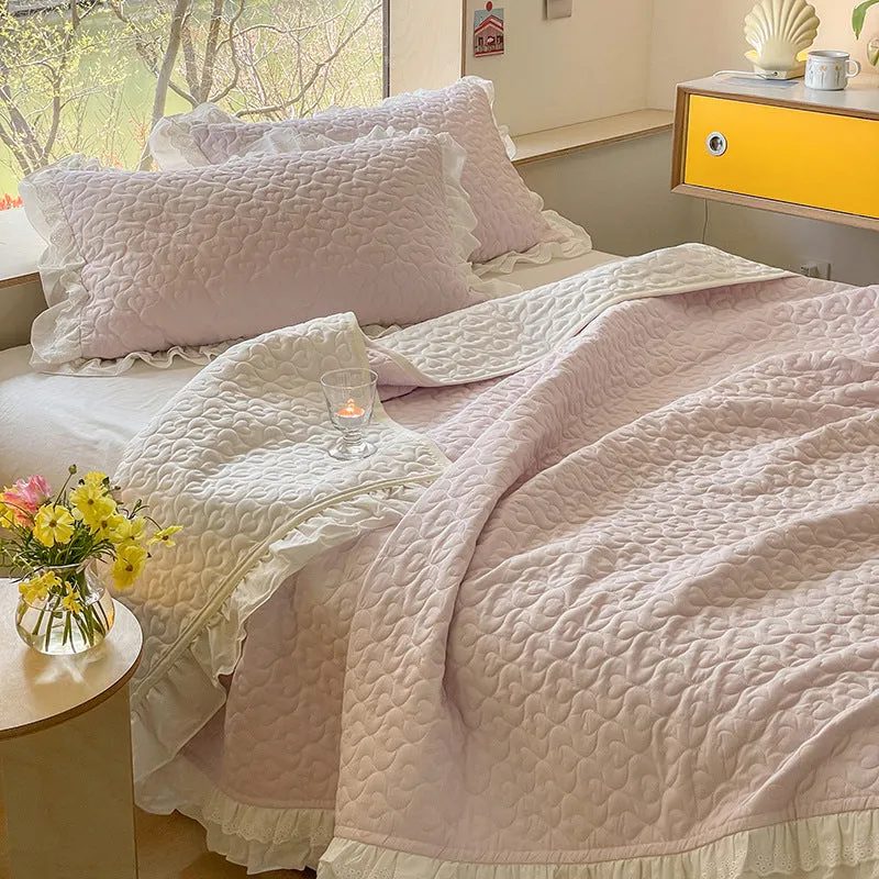 Pure Cotton Solid Color Washed Quilted Quilt Bed Cover Three Piece Set