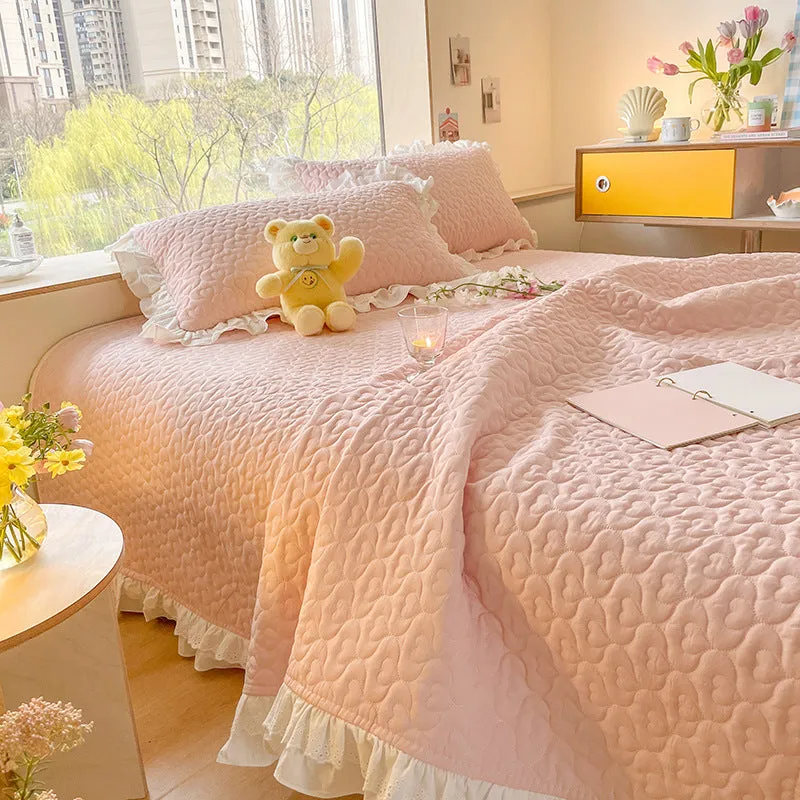 Pure Cotton Solid Color Washed Quilted Quilt Bed Cover Three Piece Set
