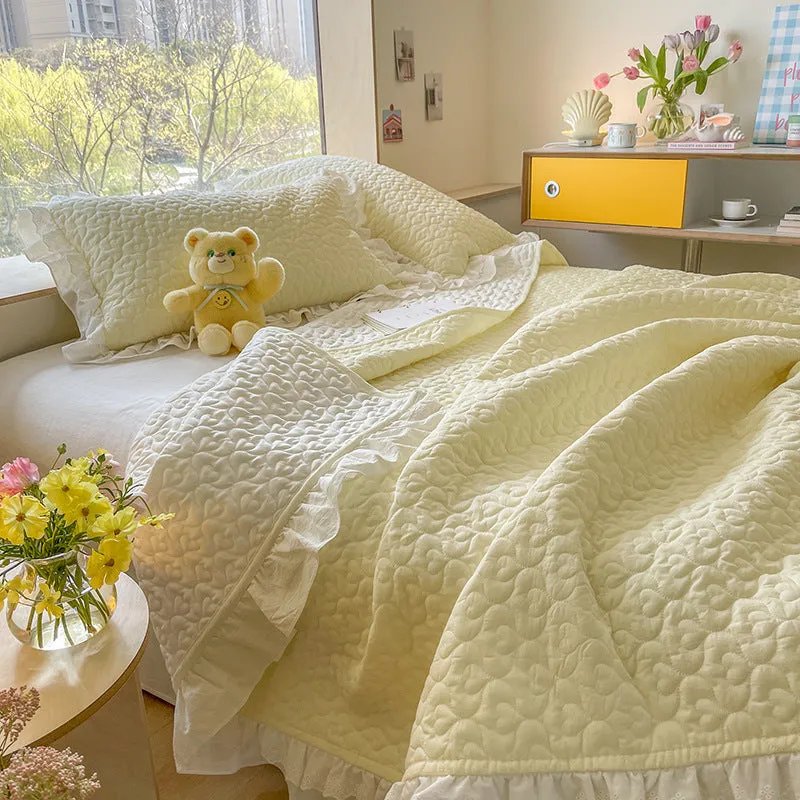 Pure Cotton Solid Color Washed Quilted Quilt Bed Cover Three Piece Set
