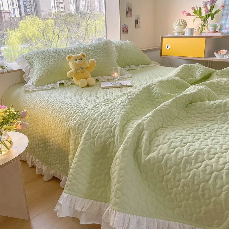 Pure Cotton Solid Color Washed Quilted Quilt Bed Cover Three Piece Set