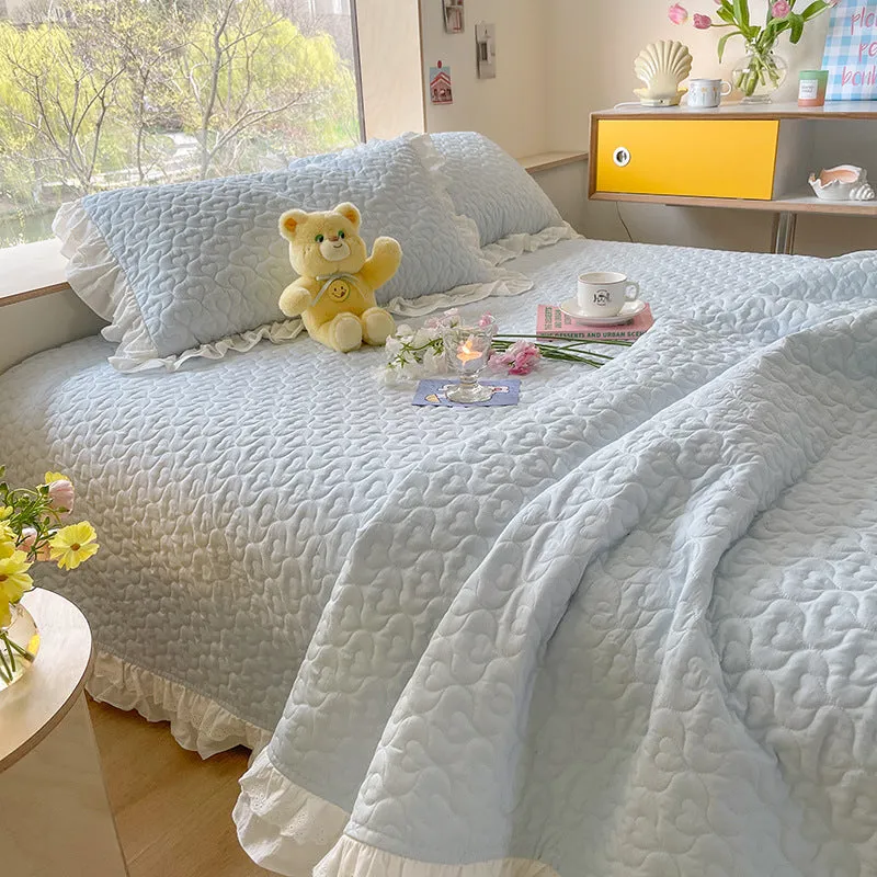 Pure Cotton Solid Color Washed Quilted Quilt Bed Cover Three Piece Set