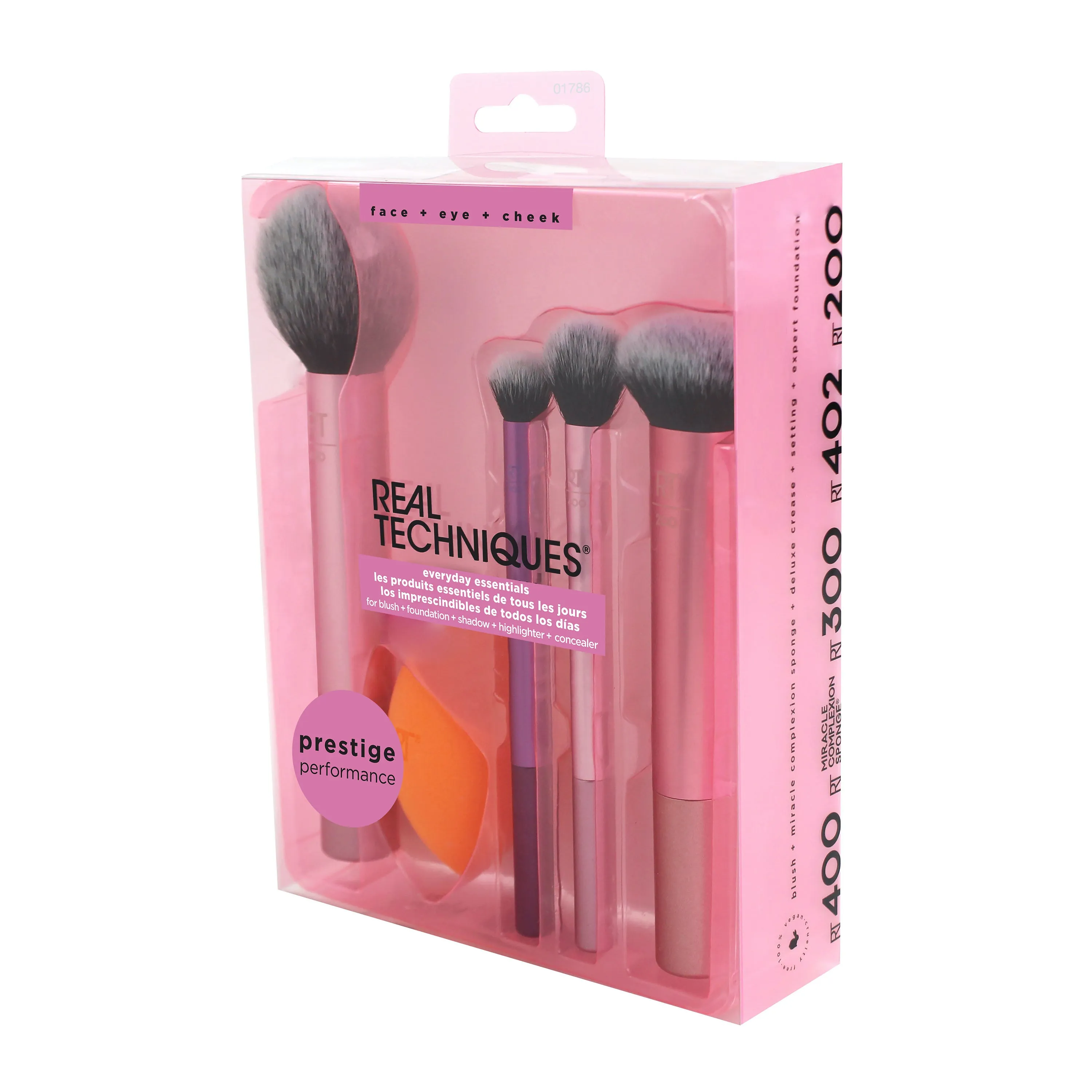 Real Techniques Everyday Essentials Make-up Brush Complete Face Set (Miracle Complexion Sponge, Expert Face, Blush, Setting and Deluxe Crease Brushes)