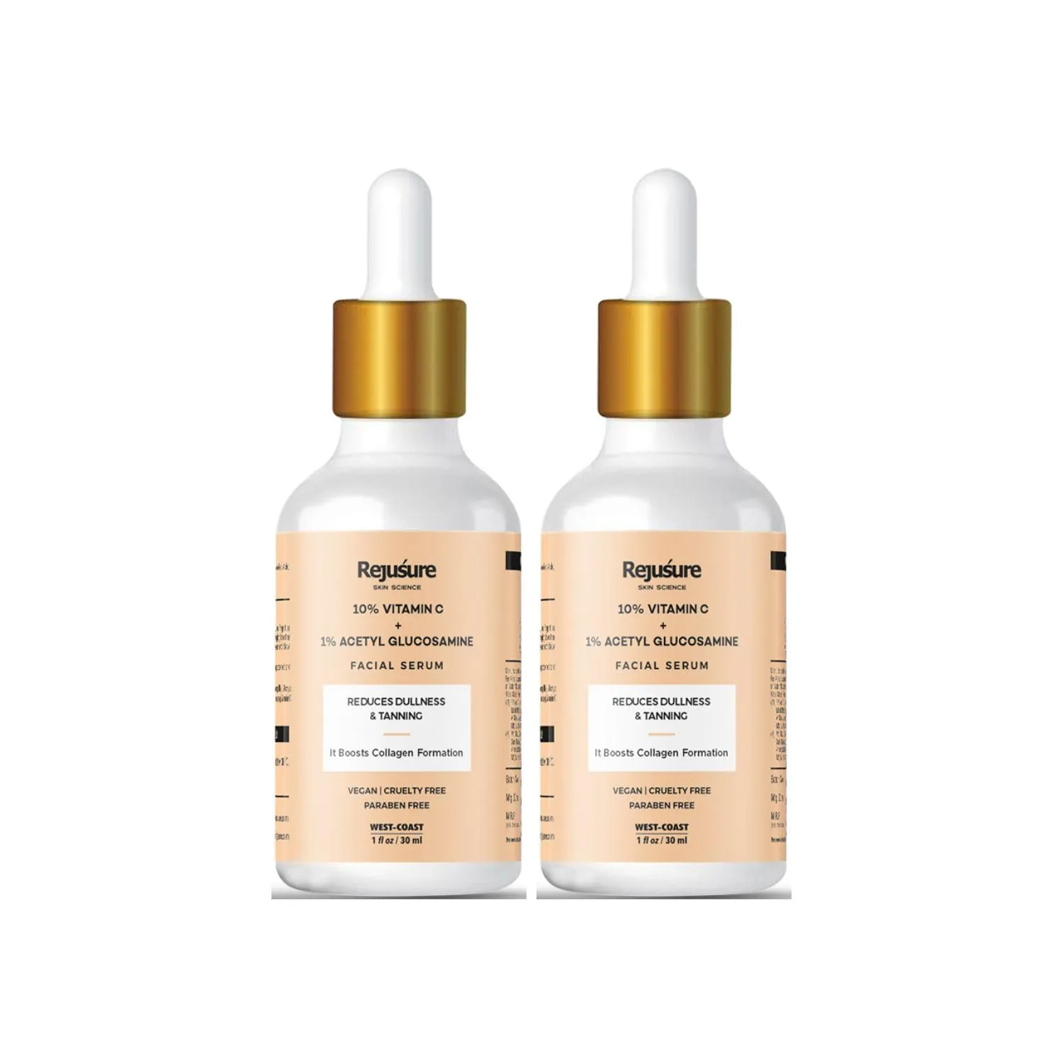 Rejusure 10% Vitamin C   1% Acetyl Glucosamine Facial Serum to Boots Collagen Production & Protects from Environmental Stress– 30ml (Pack of 2)
