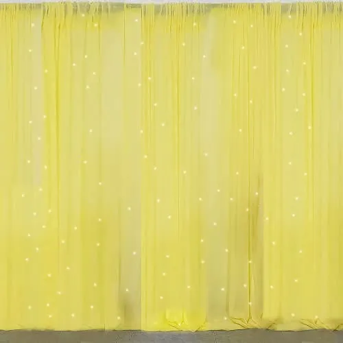 Special You Haldi decoration for marriage Tulle Yellow net Curtain Cloth Backdrop Combo with LED lights and Green Leaves for Ganpati, Mehendi,Diwali,Pooja decoration items -8 Pcs